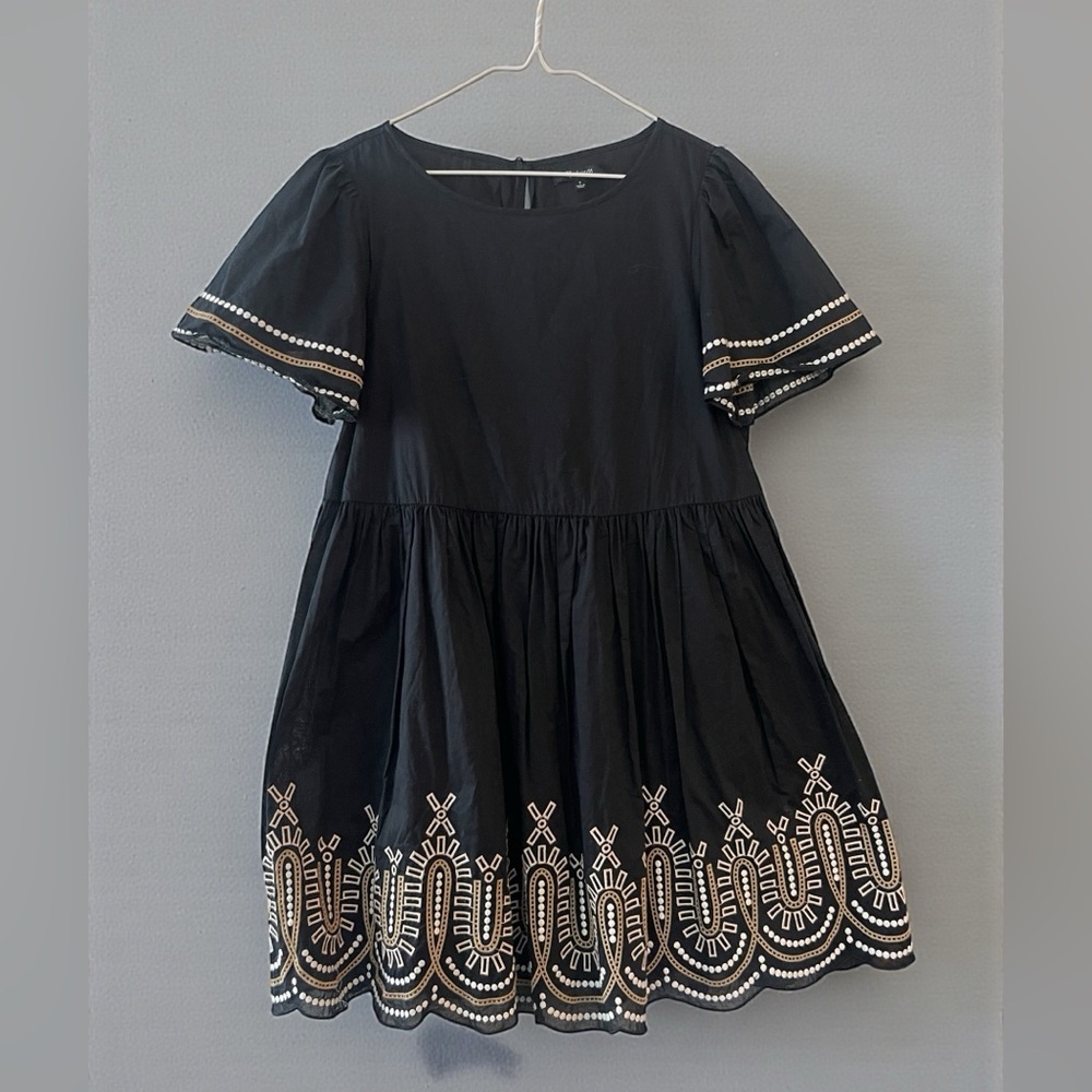 Madewell Eyelet Mini Dress Black Embroidered Puff Sleeve Cotton Size S - Picture 2 of 7